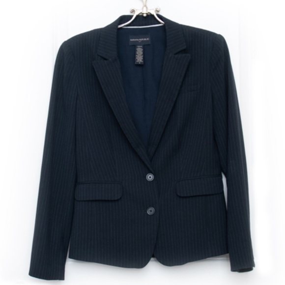 Banana Republic Women's Stretch Navy Blue Pin Striped Blazer Size 6 - Picture 1 of 16